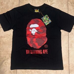 Bape Black Tee with Red Camo Ape Design